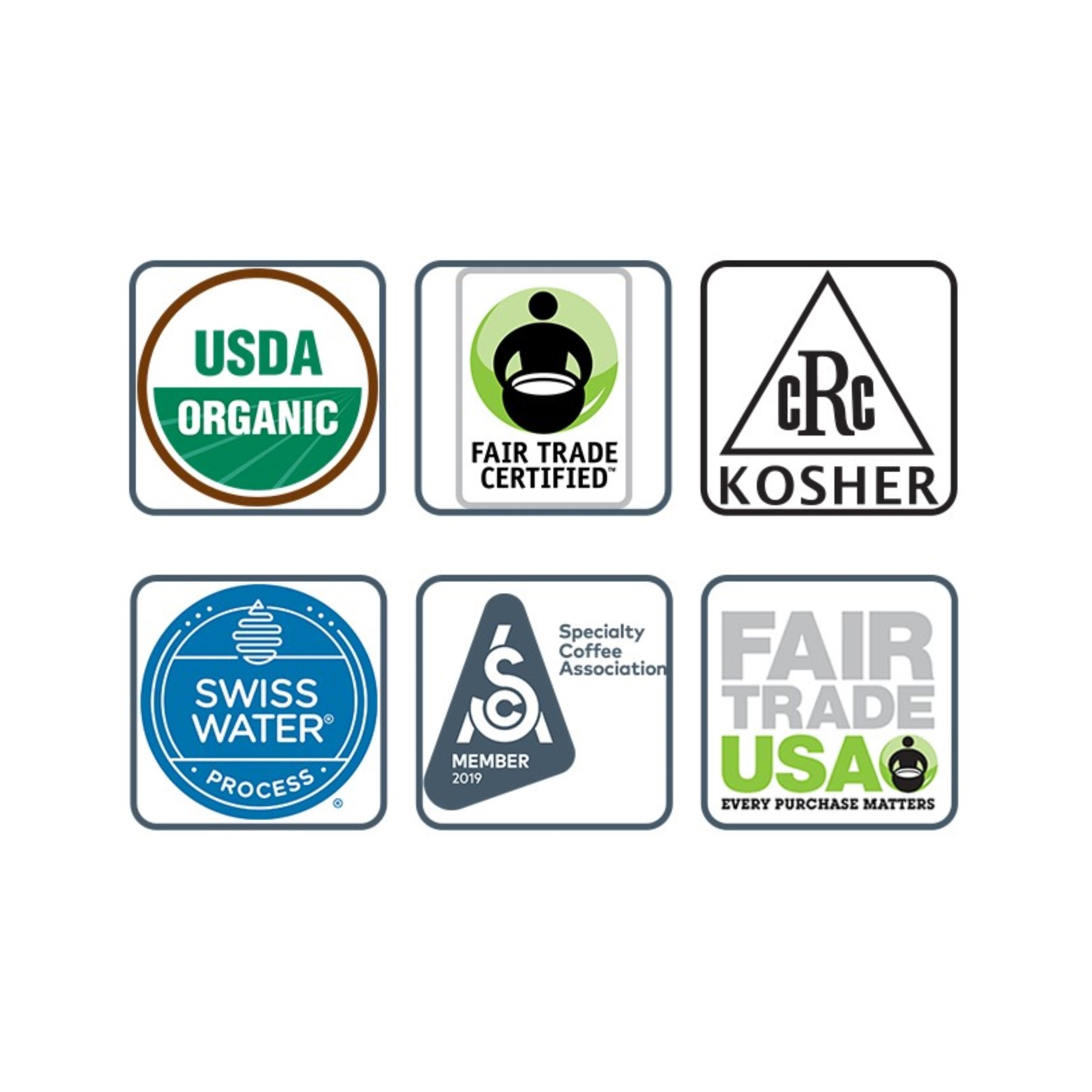 Authorized Wholesale Private Label USDA Organic Certified, Fair Trade Certified, Kosher Certified, Swiss Water Process Certified Logos